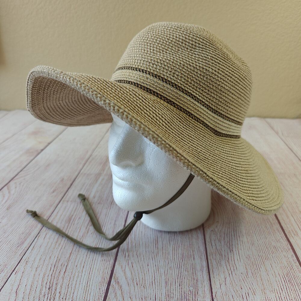 Solar Escape foldable wide brim straw sun hat with chin strap